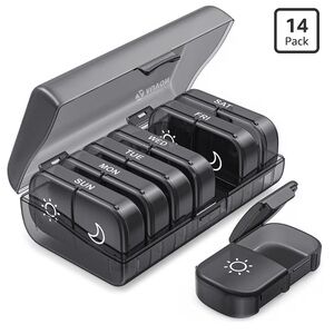 AUVON Weekly 2x Daily Pill Organizer - Gray (14 Pack)
